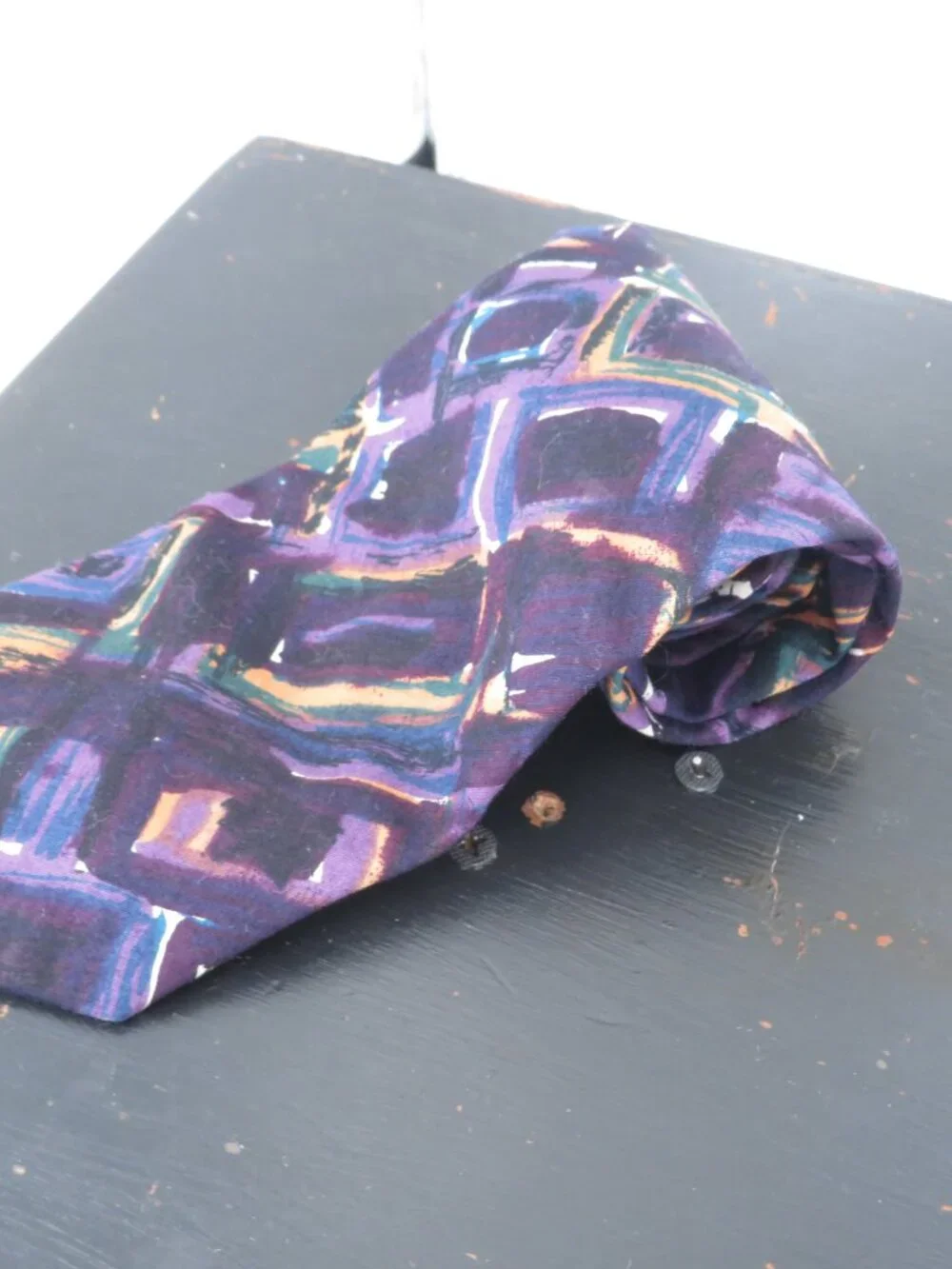 Structure Vintage Necktie Mens Purple Geometric Abstract Cotton Made In Italy OS
